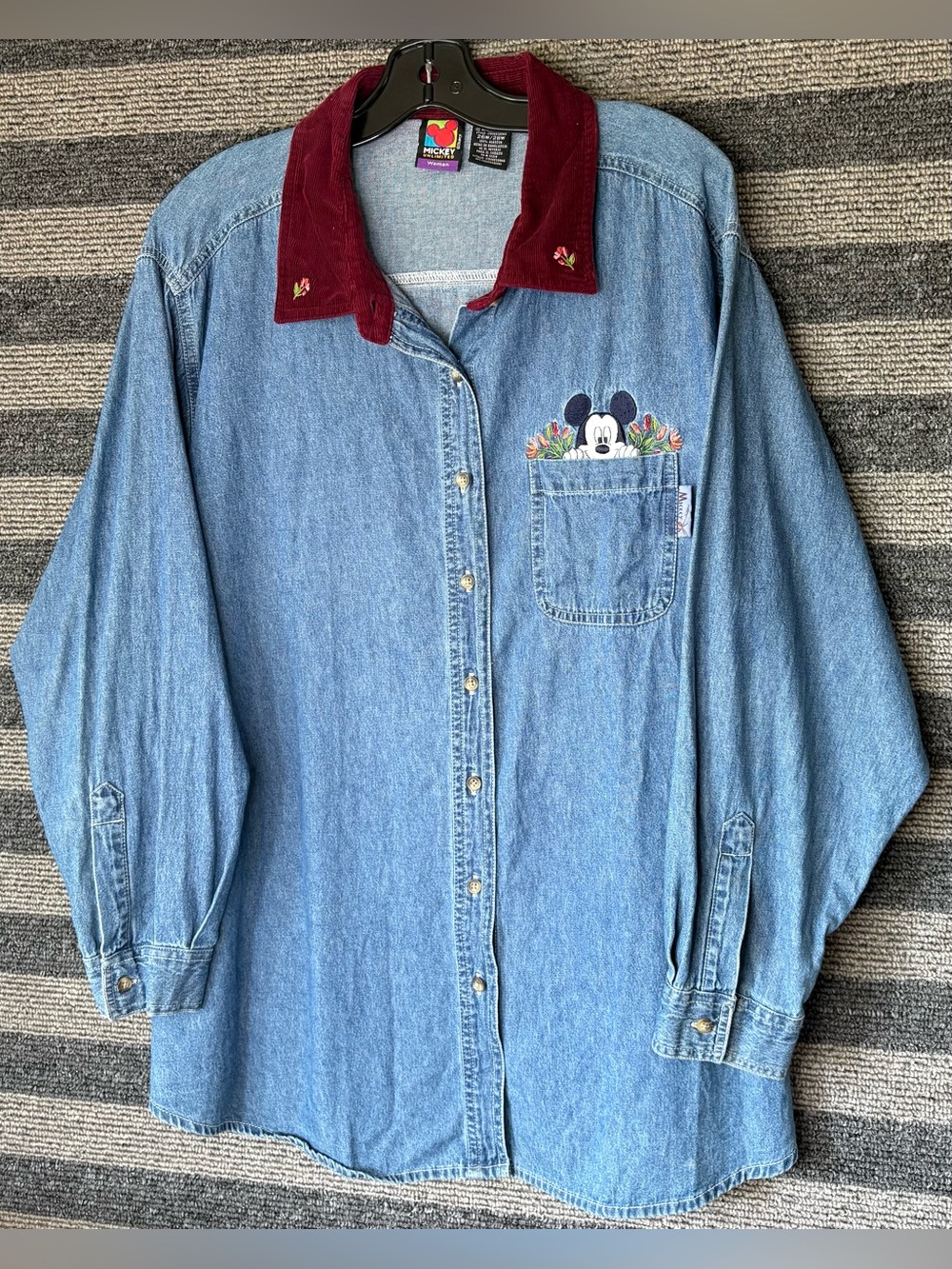 Vintage 90’s Disney Mickey Mouse Women’s Denim Jean Shirt Plus Size 26W/28W EUC